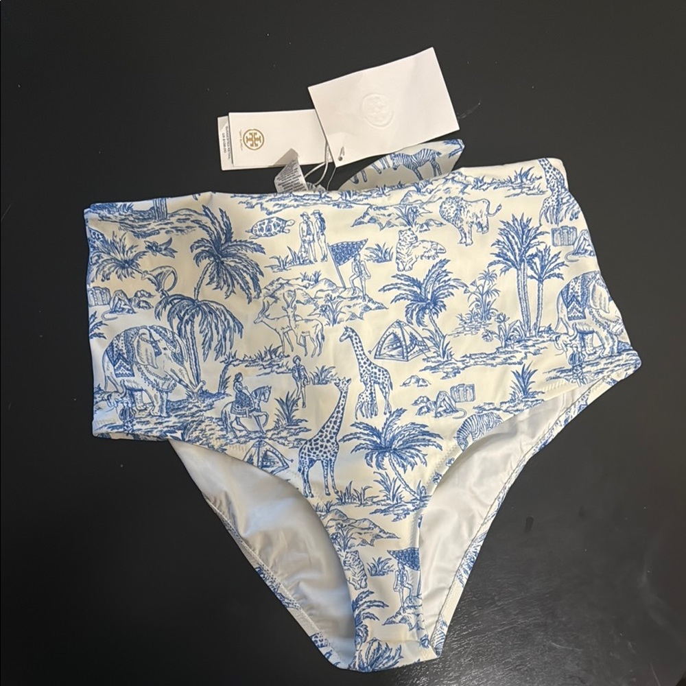 Tory Burch Blue and Cream Safari Print Bikini Bottom